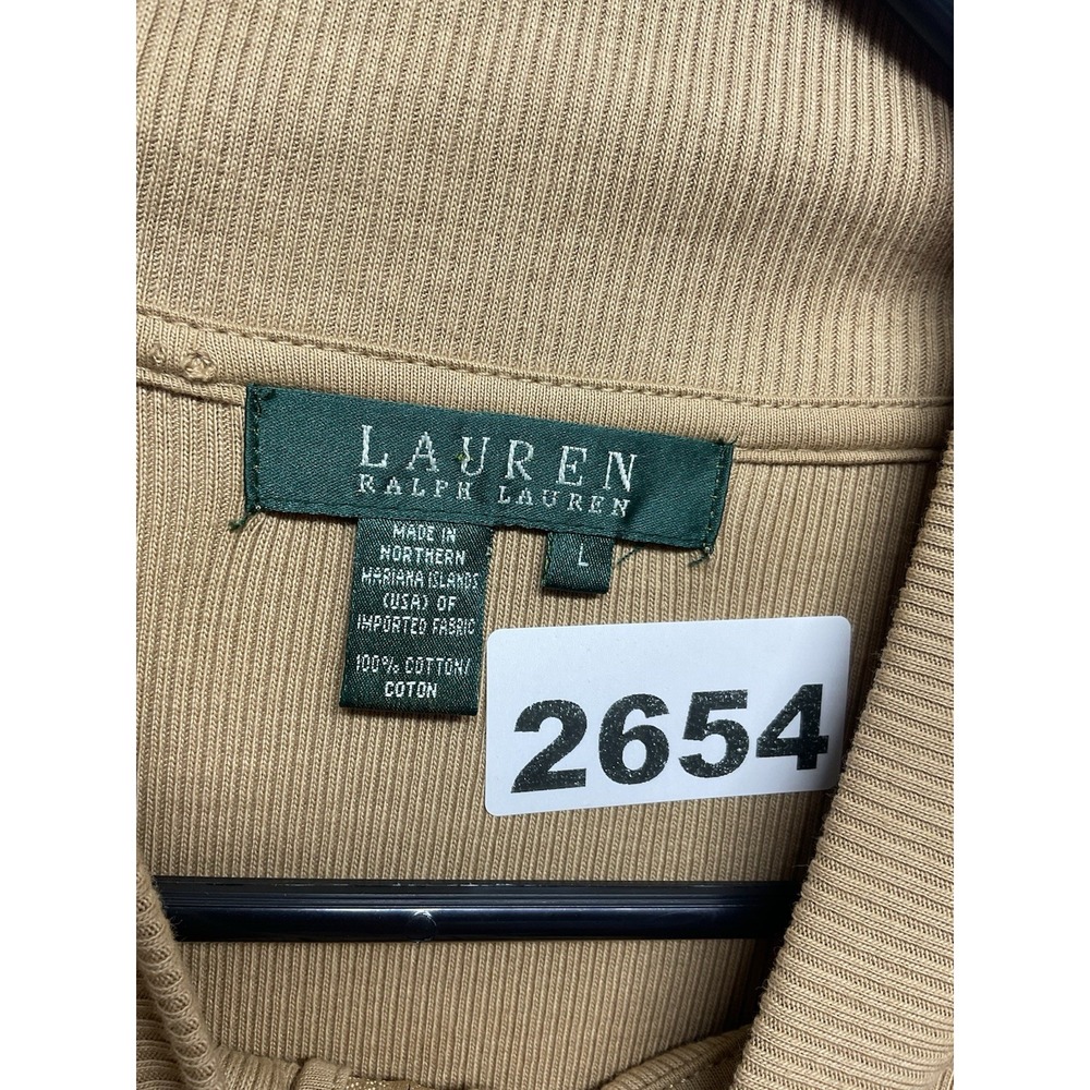 Vintage Lauren Ralph Lauren Womens Large Beige Ribbed 1/4 Zip Elbow Patch Cotton - Picture 2 of 7